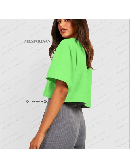 کراپ تیشرت زنانه طرح خوشنویسی فارسی هیچ ۱۴۰۱ سبز