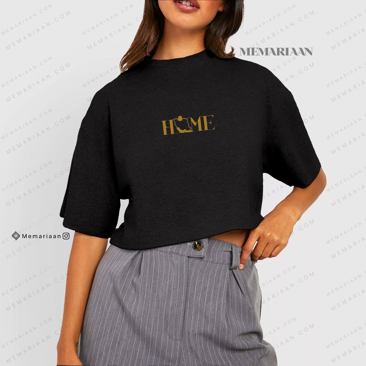 کراپ تیشرت زنانه طرح تایپوگرافی انگلیسی HOME طلایی