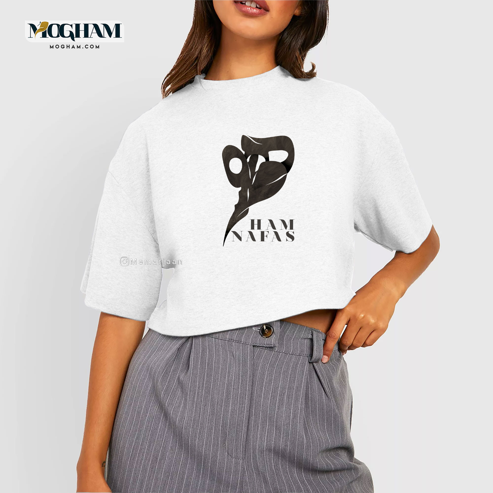کراپ تیشرت زنانه طرح خوشنویسی فارسی یار همنفس