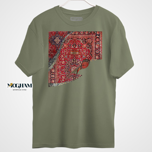 تیشرت دوخت آزاد (اورسایز) طرح فرش ایرانی به تلفیق خوشنویسی